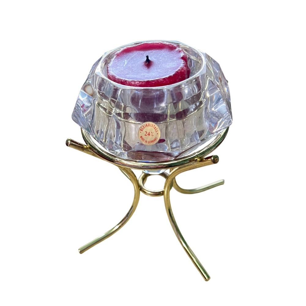 Bleikristall Crystal Votive Holder  Clear Gold Diamond Lead Glass Stand